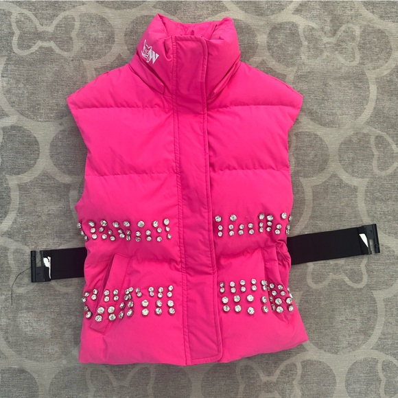 Winterina Pink Studded Puffer Vest with Belt - Picture 9 of 10